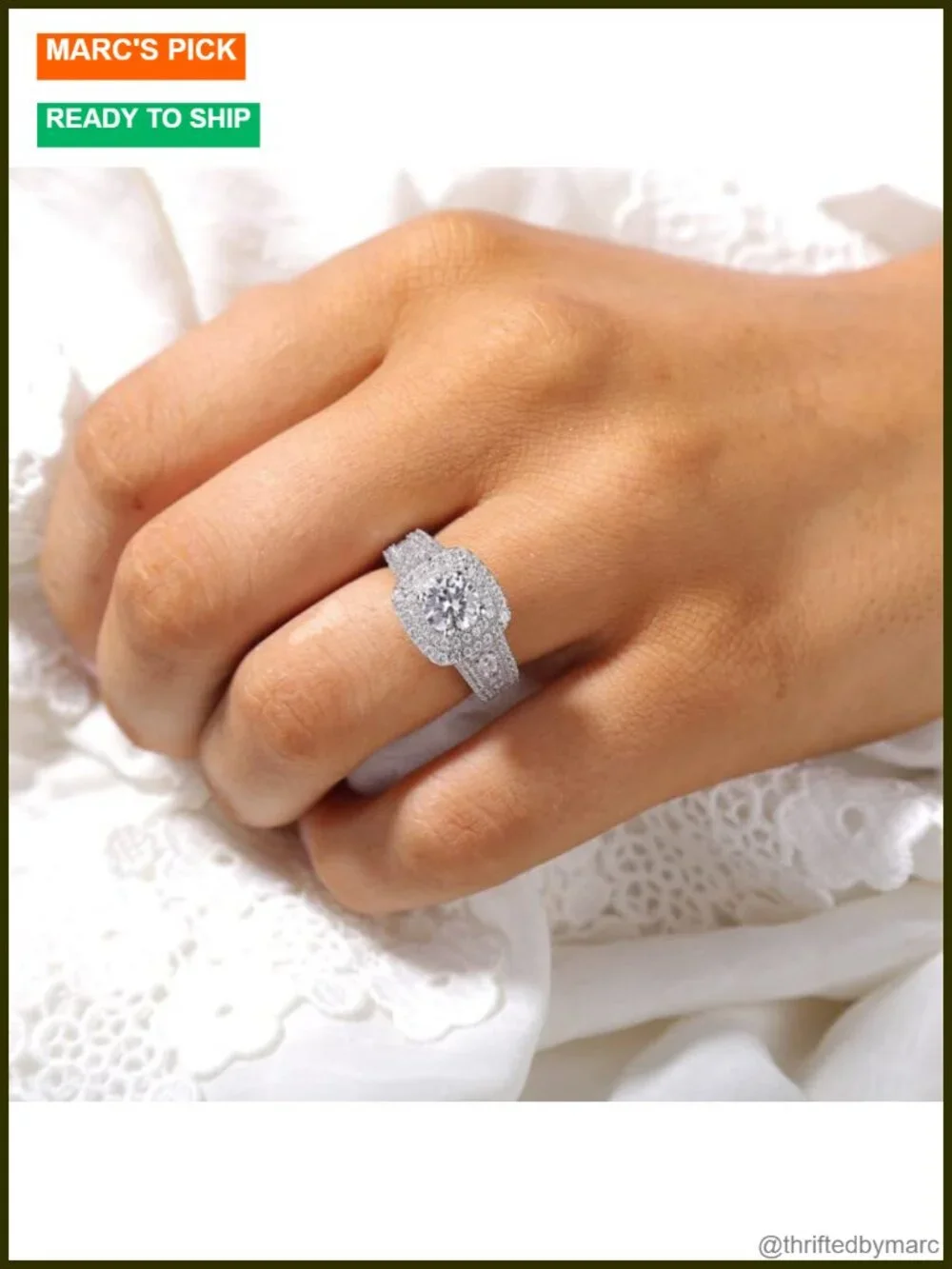 2CT Moissanite Halo Engagement Ring 925 Sterling Silver Platinum Plated